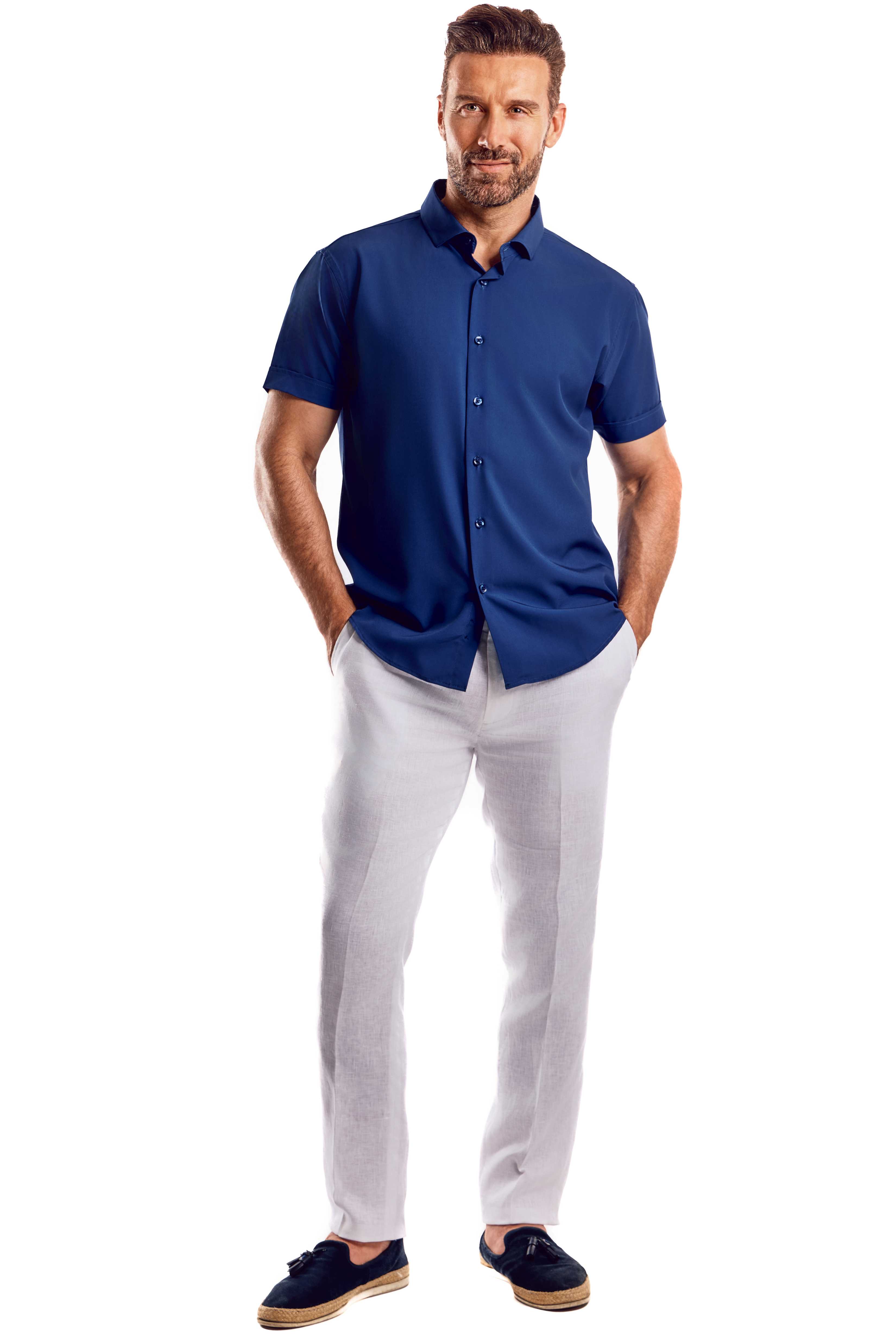 Casual Dress Shirt Solid Color 4 Way Stretch Short Sleeve