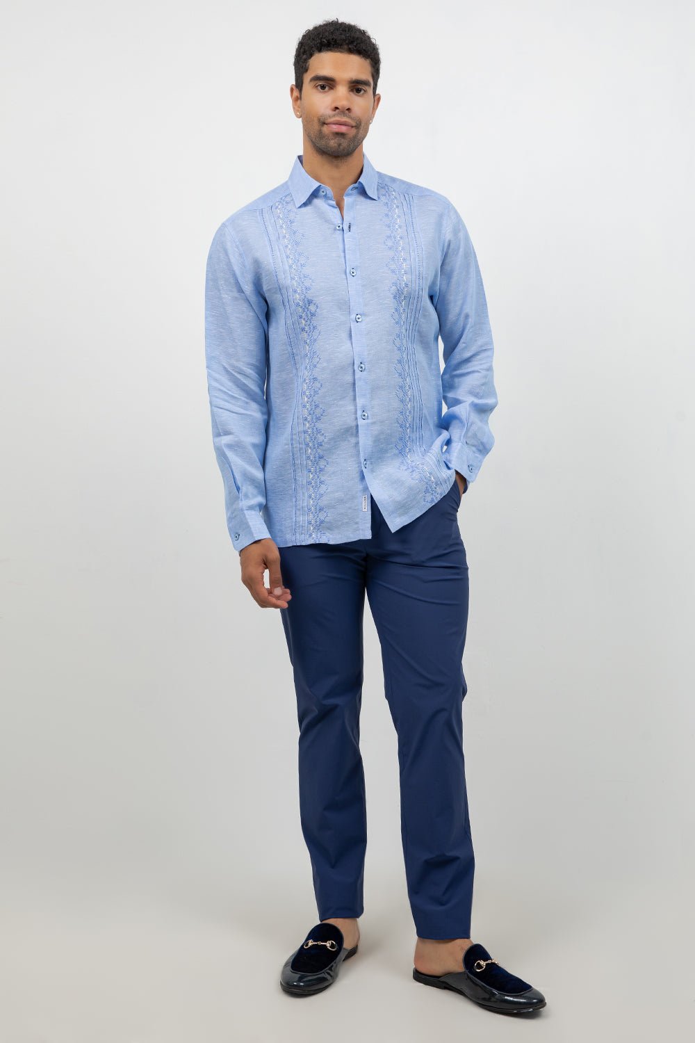 Linen Embroidered Dress Shirt Long Sleeve Ceremony