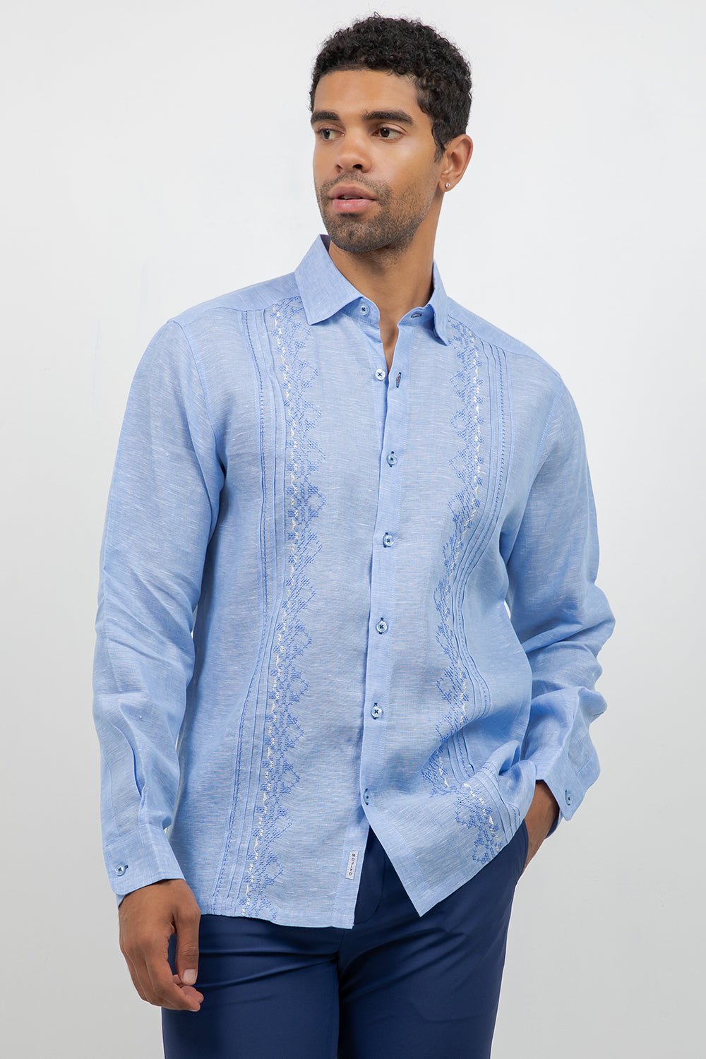 Linen Embroidered Dress Shirt Long Sleeve Ceremony