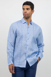 Linen Embroidered Dress Shirt Long Sleeve Ceremony