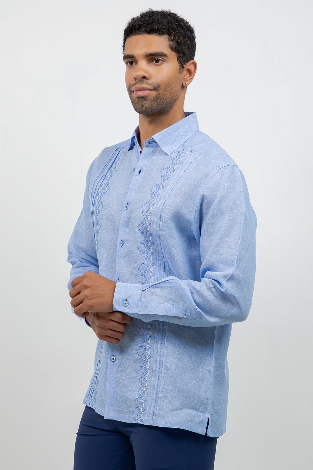 Linen Embroidered Dress Shirt Long Sleeve Ceremony