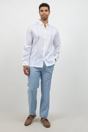 Linen Embroidered Dress Shirt Long Sleeve Ceremony