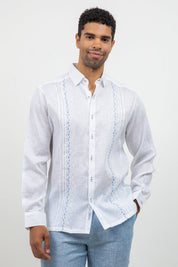 Linen Embroidered Dress Shirt Long Sleeve Ceremony