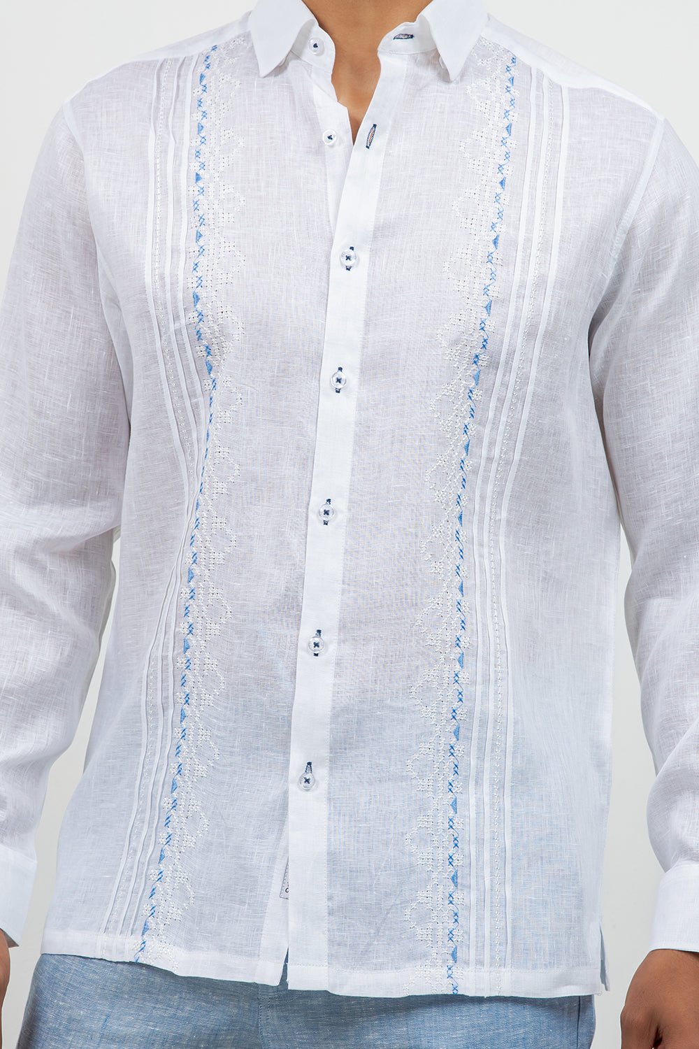 Men's Linen Embroidered Dress Shirt Long Sleeve Ceremony – Mojito