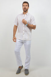 Linen Embroidered Dress Shirt Short Sleeve Scroll