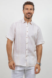 Linen Embroidered Dress Shirt Short Sleeve Scroll