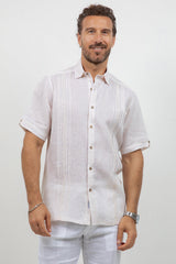 Linen Embroidered Dress Shirt Short Sleeve Scroll