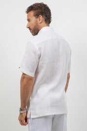 Linen Embroidered Dress Shirt Short Sleeve Scroll