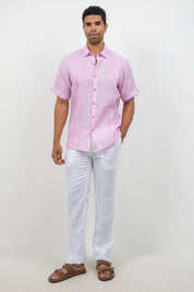 Linen Embroidered Dress Shirt Short Sleeve Scroll