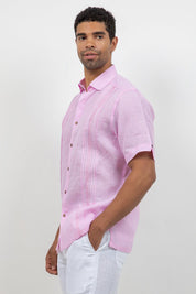 Linen Embroidered Dress Shirt Short Sleeve Scroll