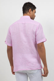 Linen Embroidered Dress Shirt Short Sleeve Scroll