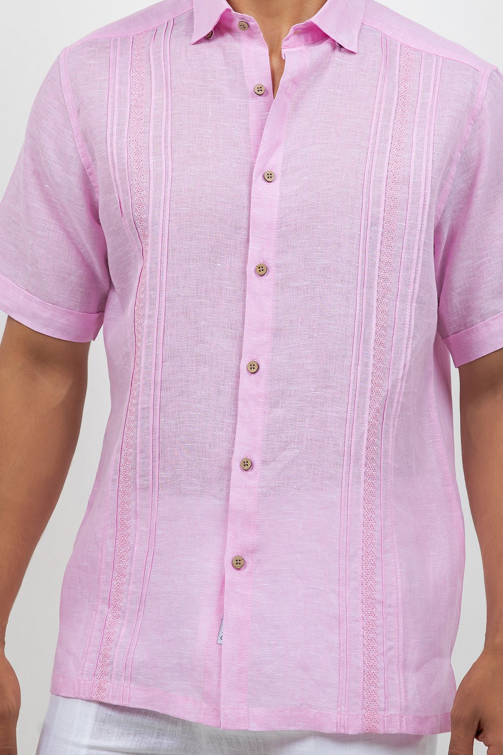 Linen Embroidered Dress Shirt Short Sleeve Scroll