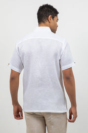 Linen Embroidered Dress Shirt Short Sleeve Scroll
