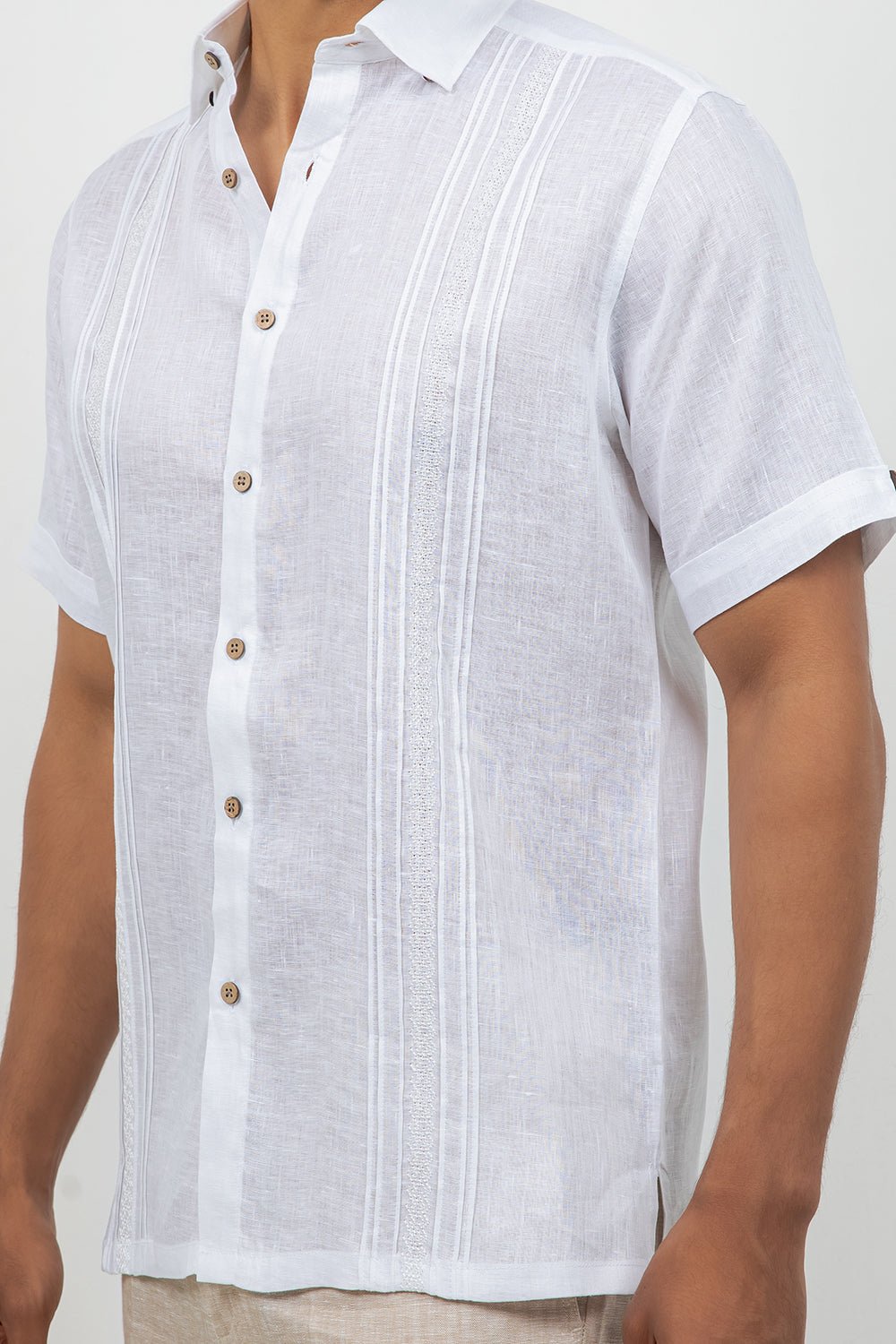 Linen Embroidered Dress Shirt Short Sleeve Scroll