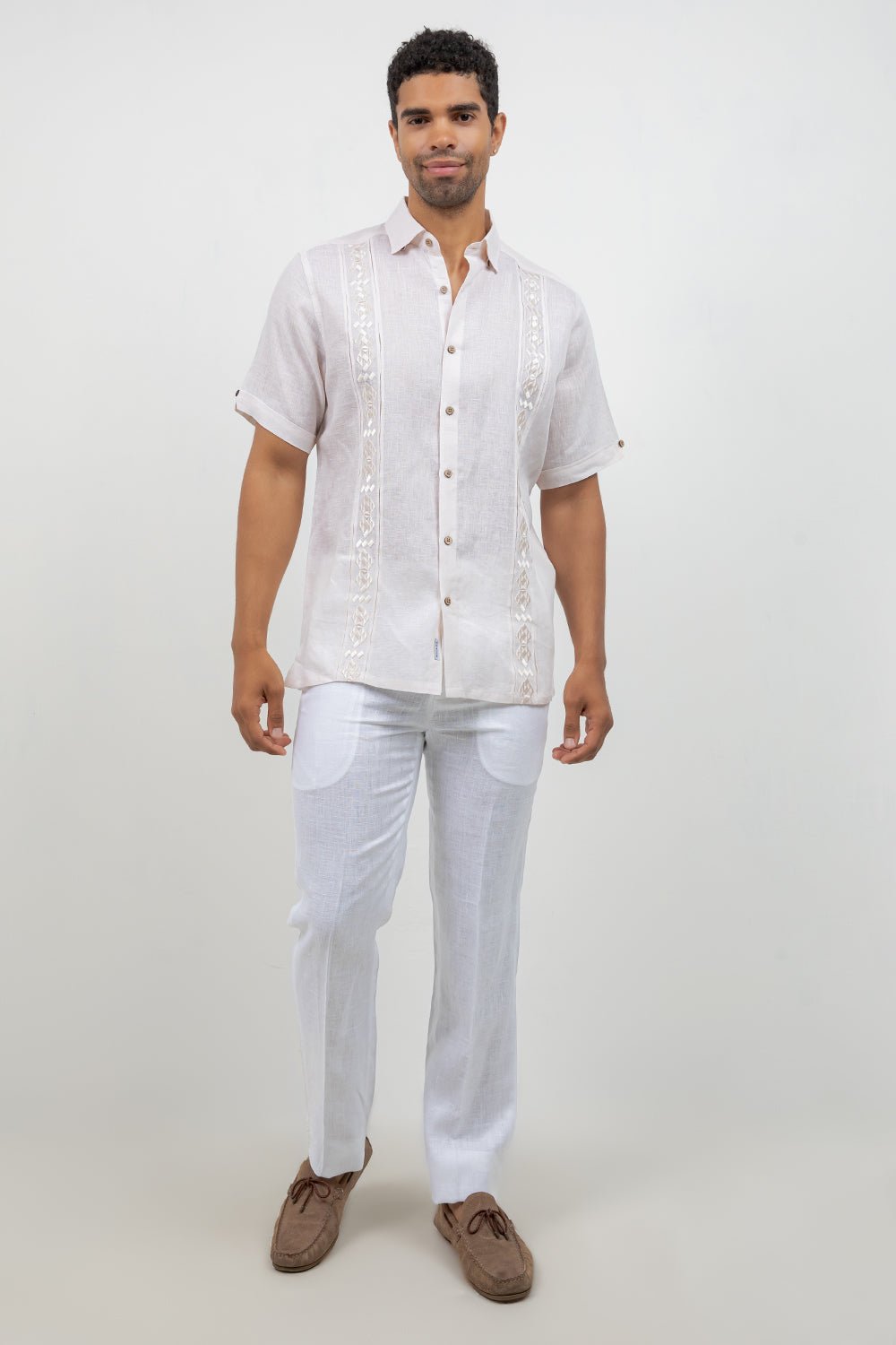 Linen Embroidered Dress Shirt Short Sleeve Sello