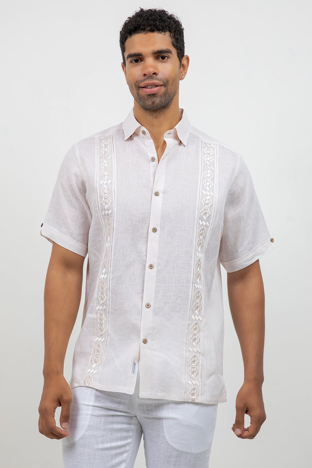 Linen Embroidered Dress Shirt Short Sleeve Sello