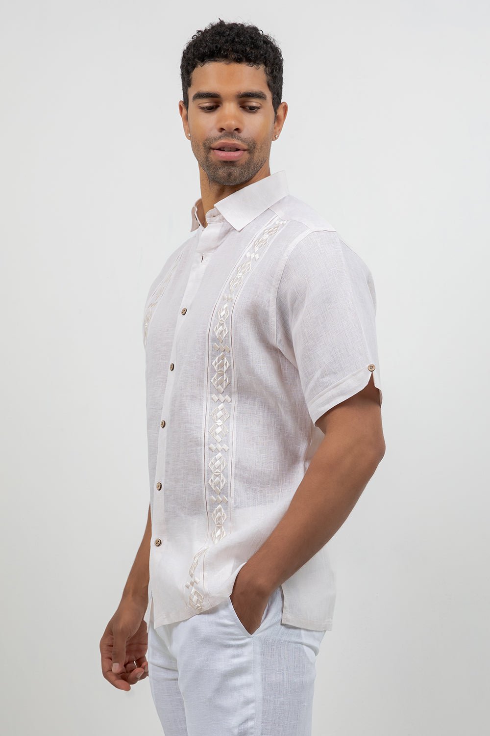 Linen Embroidered Dress Shirt Short Sleeve Sello