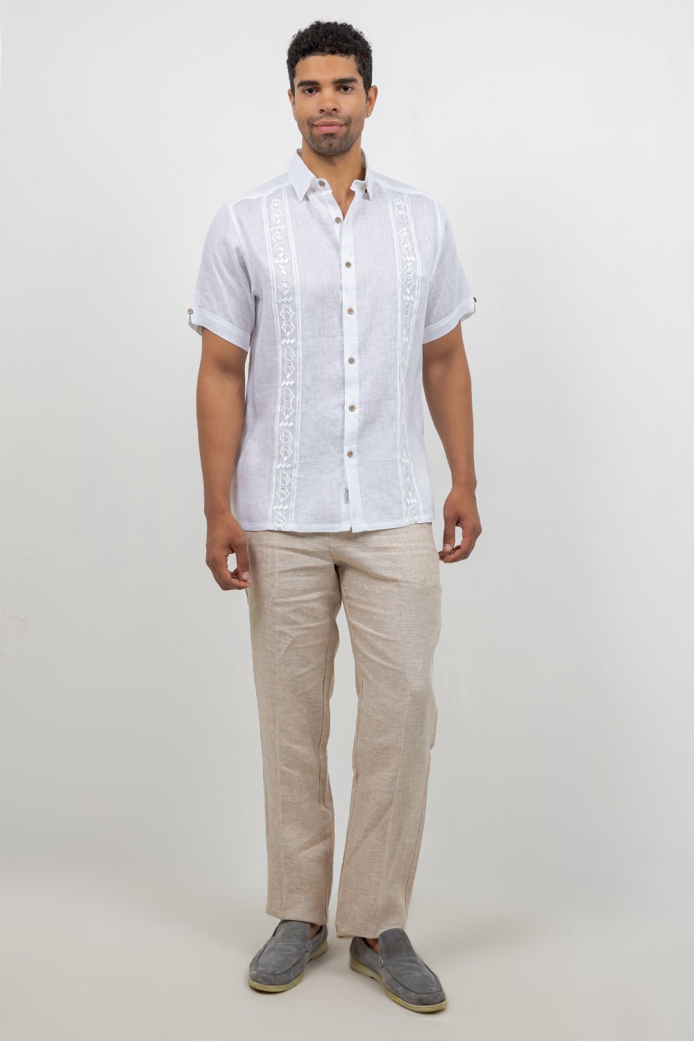 Linen Embroidered Dress Shirt Short Sleeve Sello