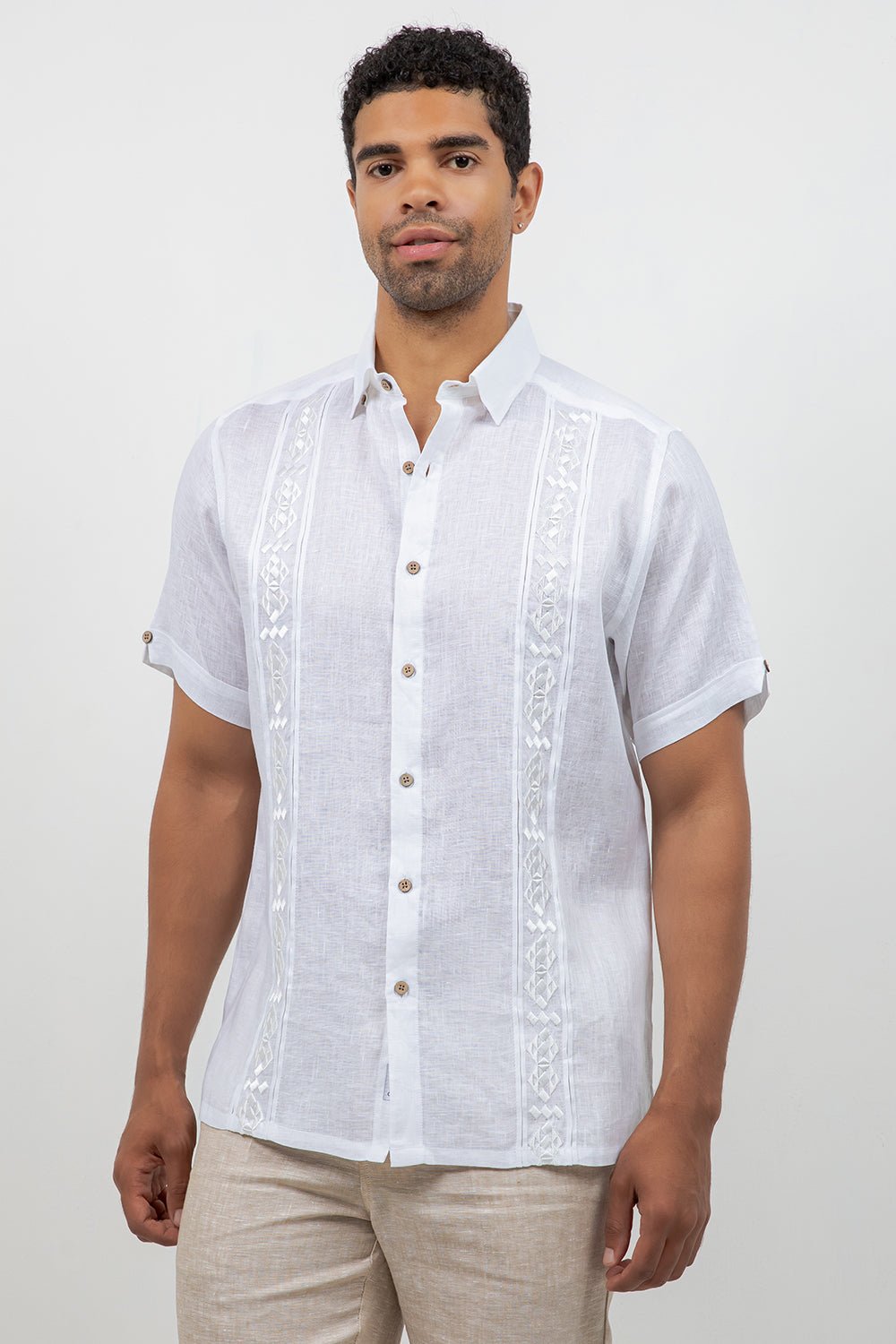 Linen Embroidered Dress Shirt Short Sleeve Sello