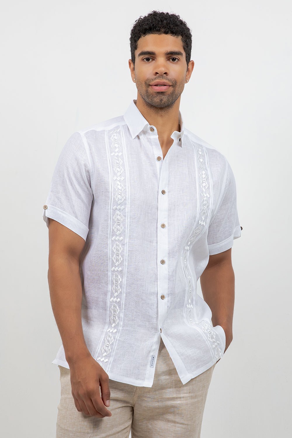 Linen Embroidered Dress Shirt Short Sleeve Sello