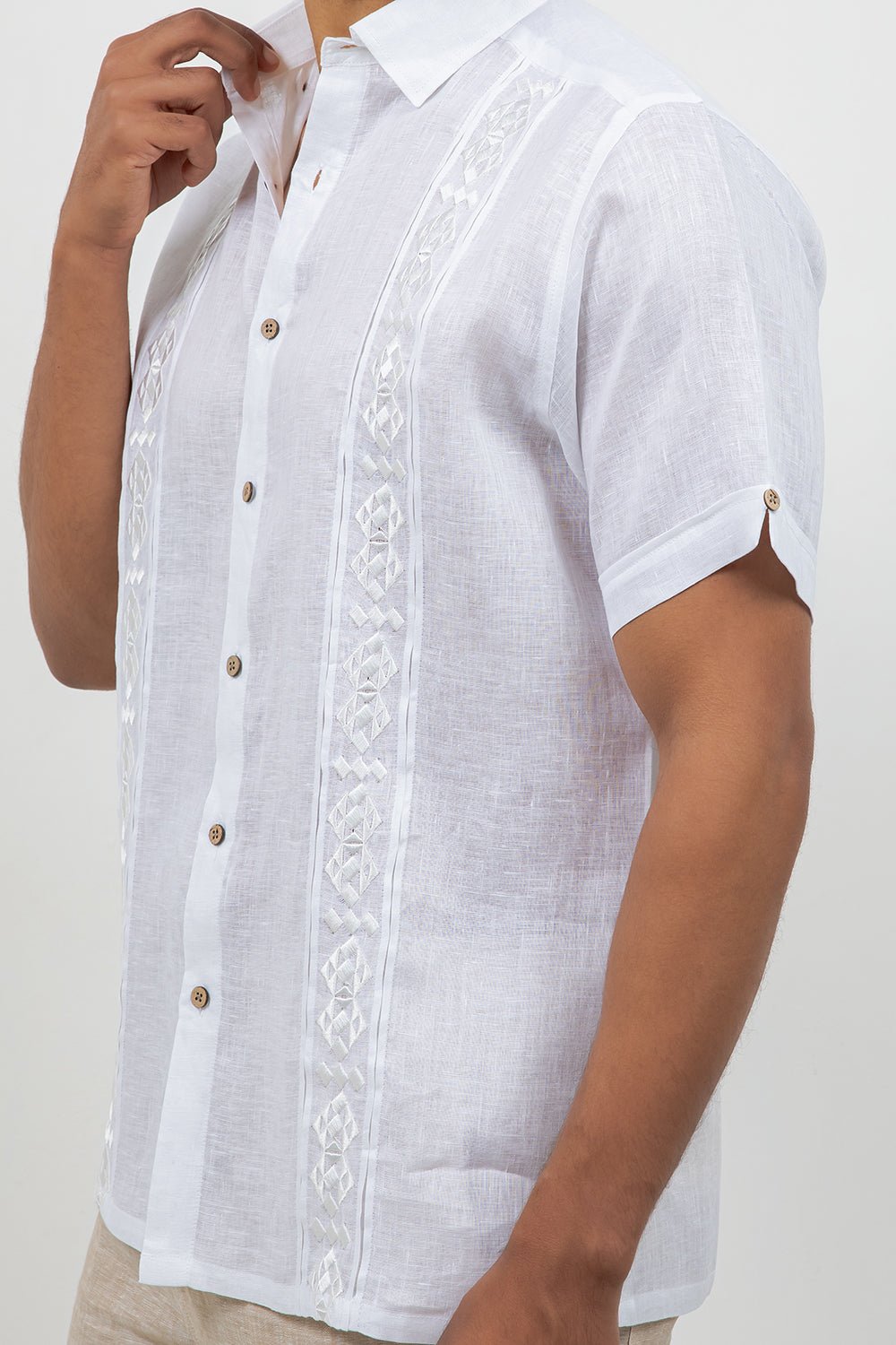 Linen Embroidered Dress Shirt Short Sleeve Sello