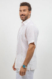 Linen Embroidered Dress Shirt Short Sleeve Tonal