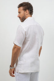 Linen Embroidered Dress Shirt Short Sleeve Tonal