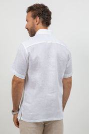 Linen Embroidered Dress Shirt Short Sleeve Tonal