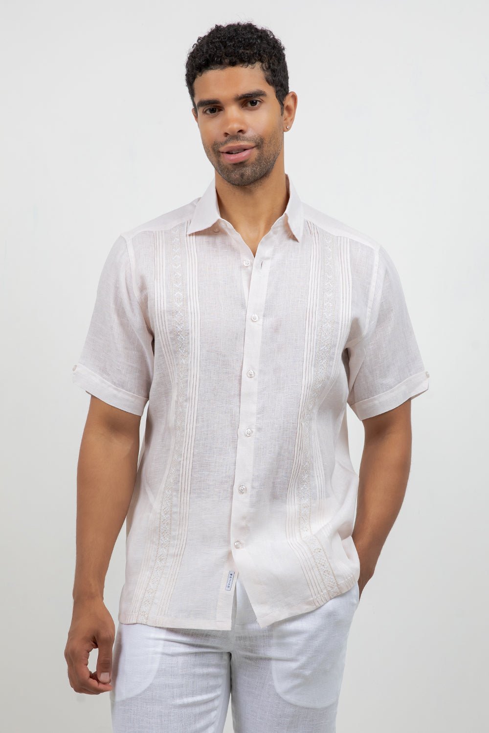 Linen Embroidered Dress Shirt Short Sleeve Refined