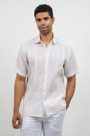 Linen Embroidered Dress Shirt Short Sleeve Refined