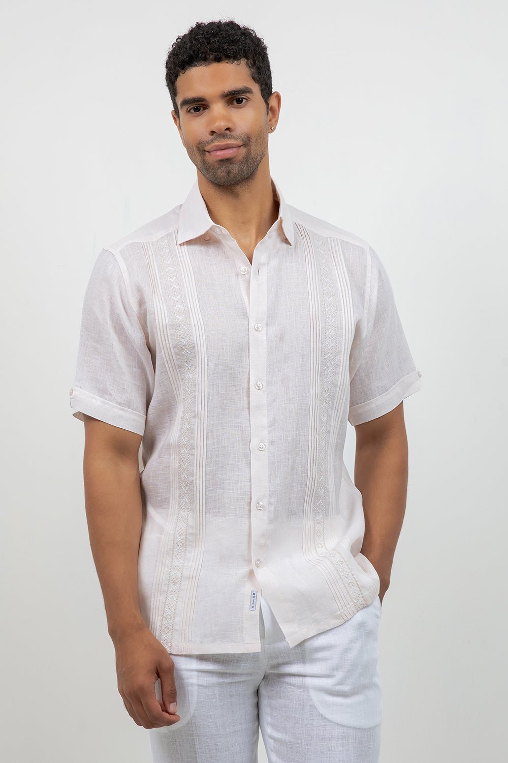 Linen Embroidered Dress Shirt Short Sleeve Refined