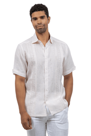 Linen Embroidered Dress Shirt Short Sleeve Refined