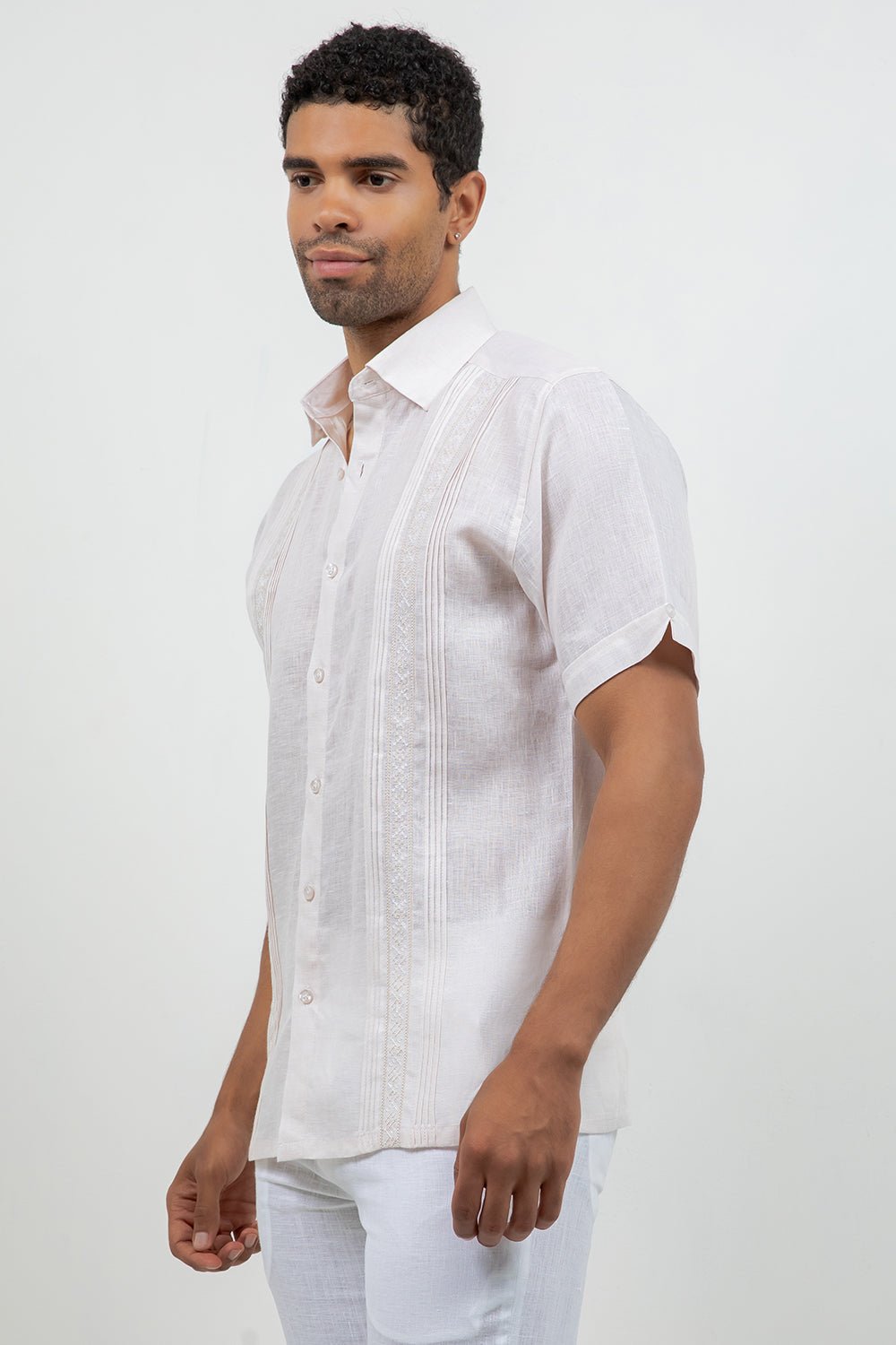 Linen Embroidered Dress Shirt Short Sleeve Refined