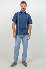 Linen Embroidered Dress Shirt Short Sleeve Refined