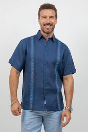 Linen Embroidered Dress Shirt Short Sleeve Refined