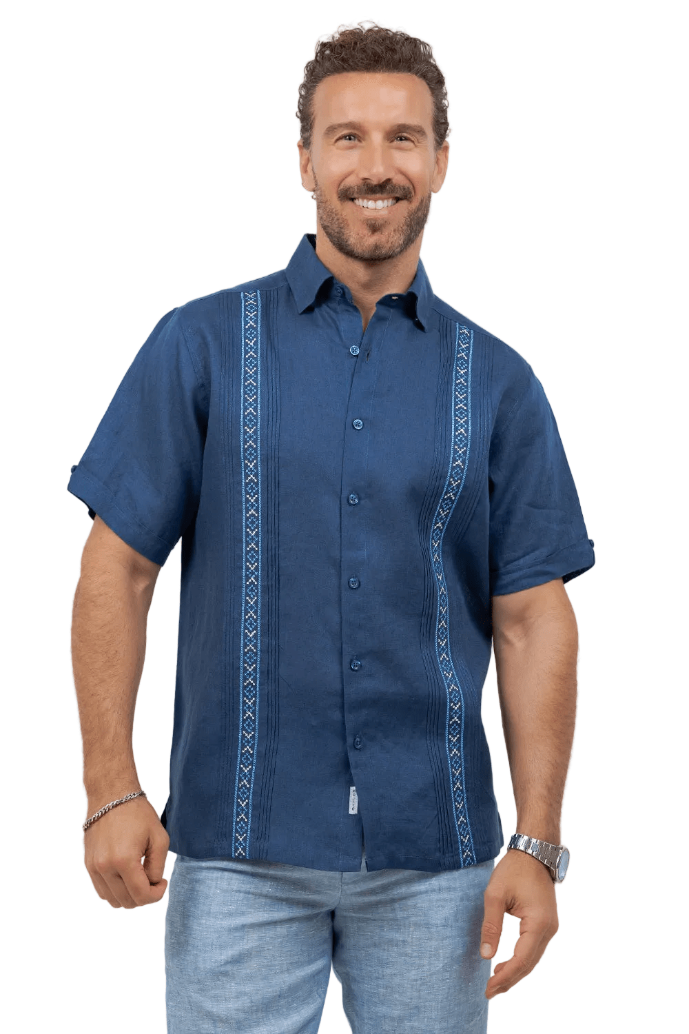 Men's 100% Linen Embroidered Dress Shirt Short Sleeve Refined White / XL