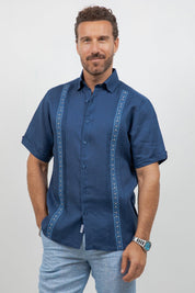 Linen Embroidered Dress Shirt Short Sleeve Refined