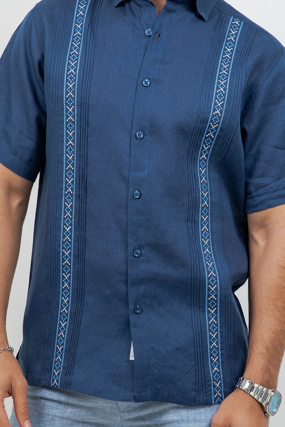 Men's 100% Linen Embroidered Dress Shirt Short Sleeve Refined White / XL