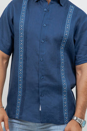 Linen Embroidered Dress Shirt Short Sleeve Refined