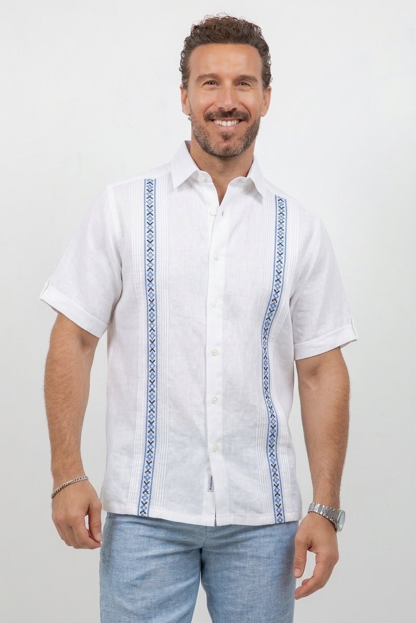 Linen Embroidered Dress Shirt Short Sleeve Refined