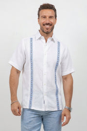 Linen Embroidered Dress Shirt Short Sleeve Refined