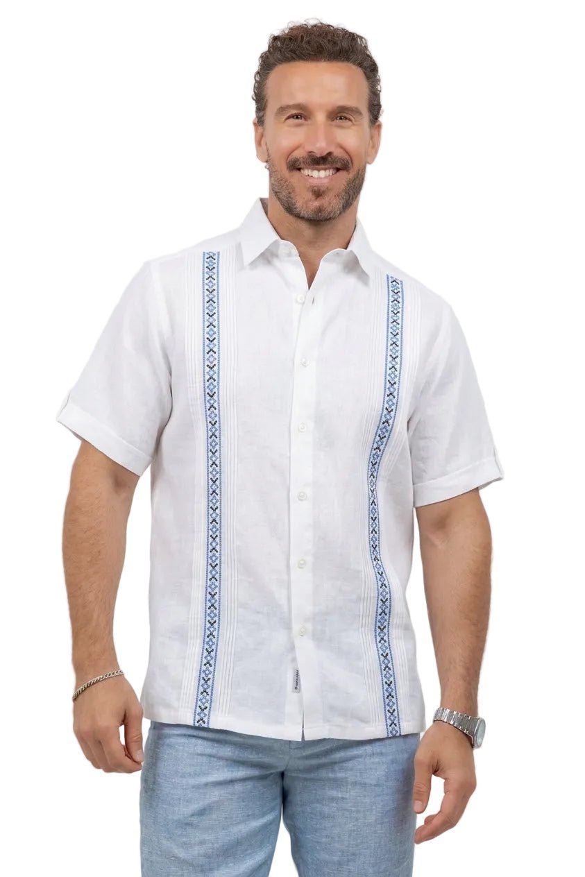 Linen Embroidered Dress Shirt Short Sleeve Refined