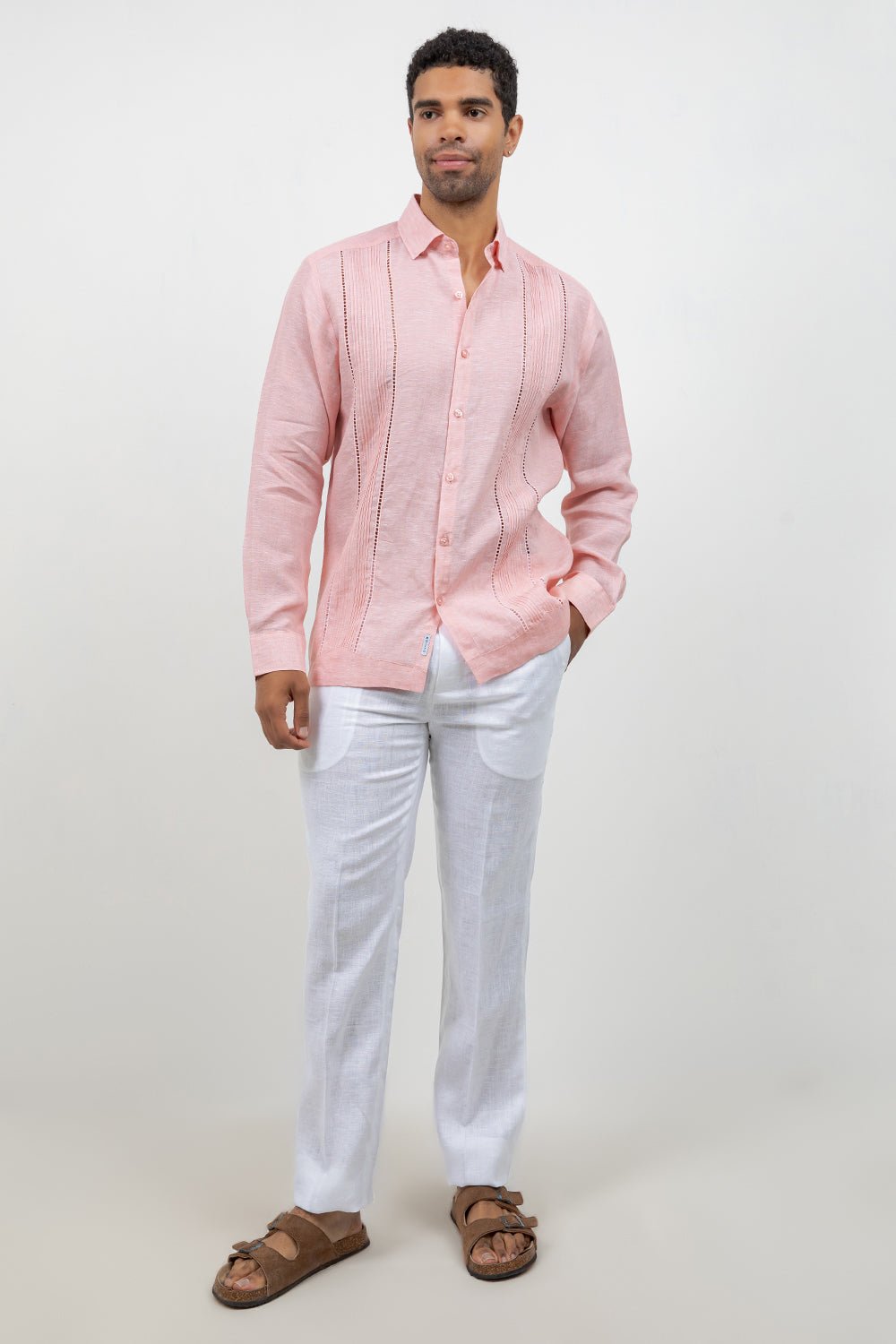 Linen Embroidered Dress Shirt Long Sleeve Scroll