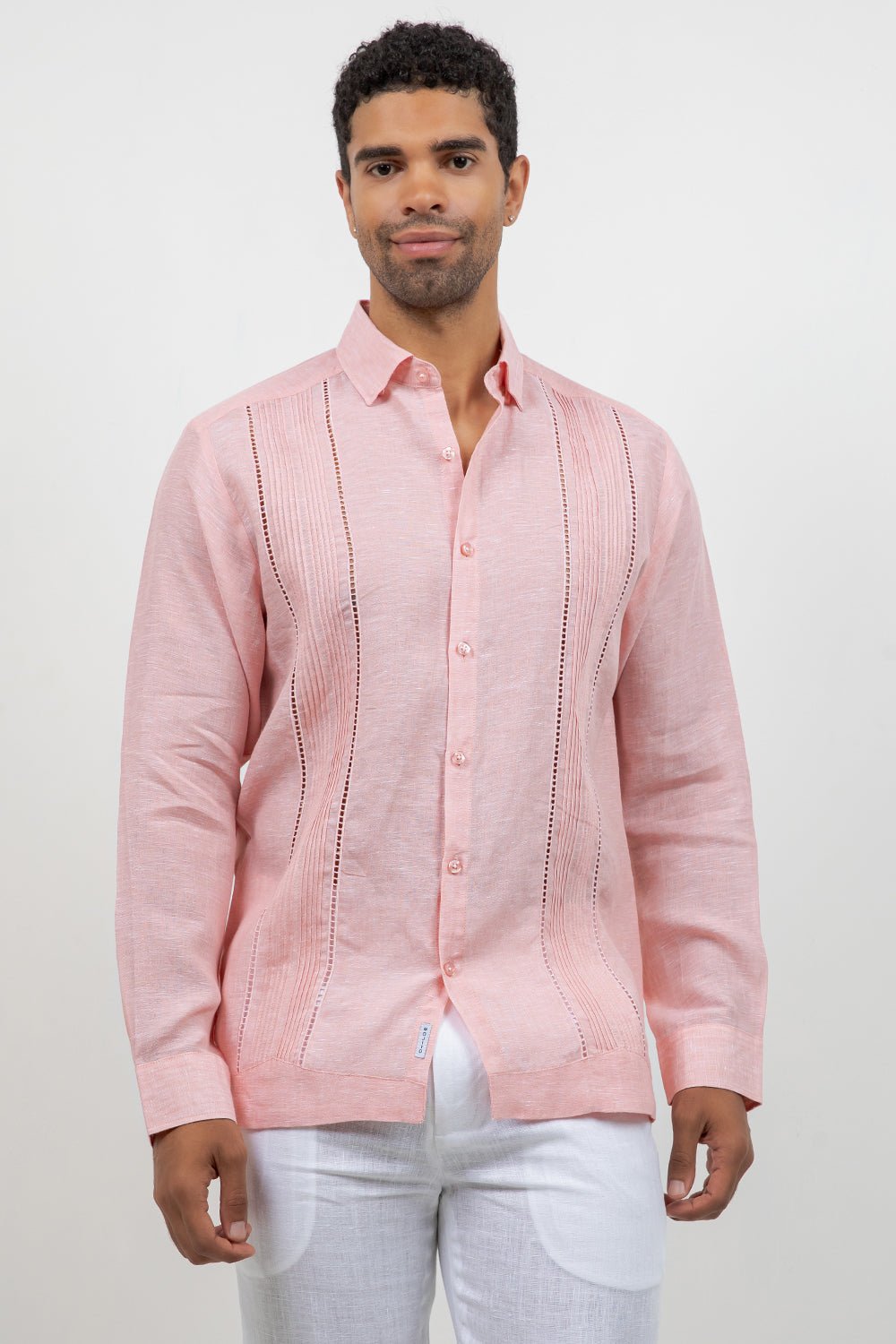 Linen Embroidered Dress Shirt Long Sleeve Scroll