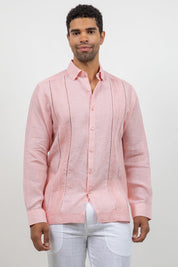 Linen Embroidered Dress Shirt Long Sleeve Scroll