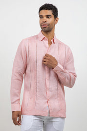 Linen Embroidered Dress Shirt Long Sleeve Scroll