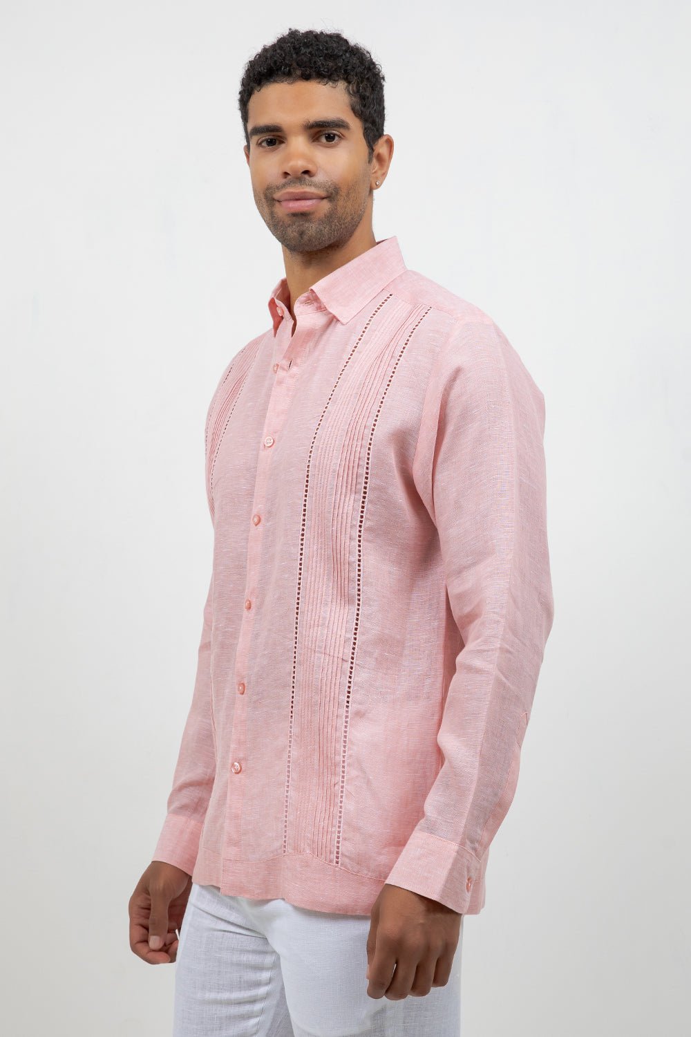 Linen Embroidered Dress Shirt Long Sleeve Scroll