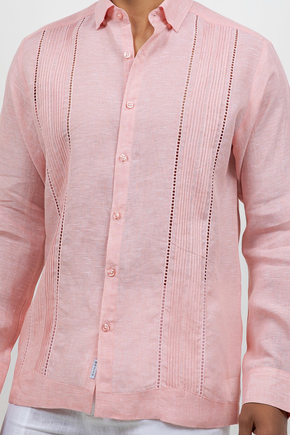 Linen Embroidered Dress Shirt Long Sleeve Scroll