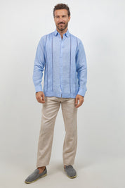Linen Embroidered Dress Shirt Long Sleeve Scroll