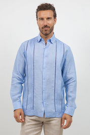 Linen Embroidered Dress Shirt Long Sleeve Scroll